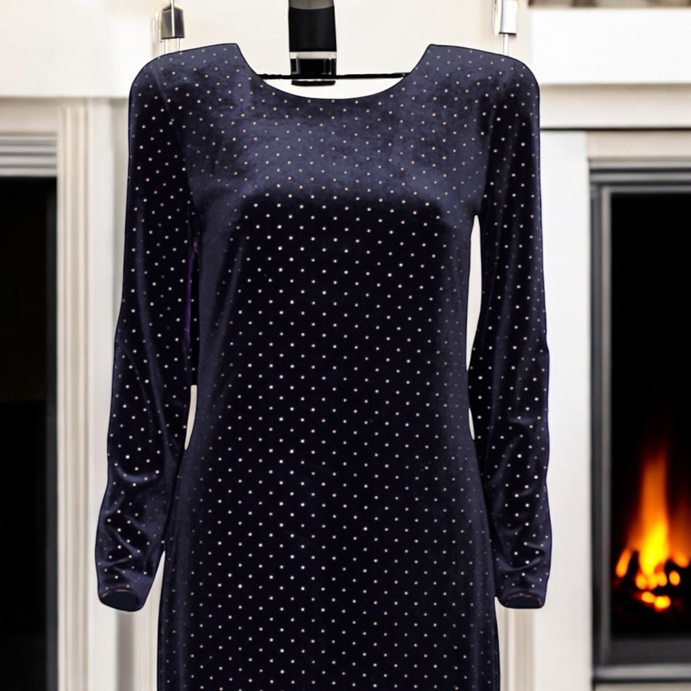 Cache’ Gold Studded Black Velvet Split Shoulder T… - image 5